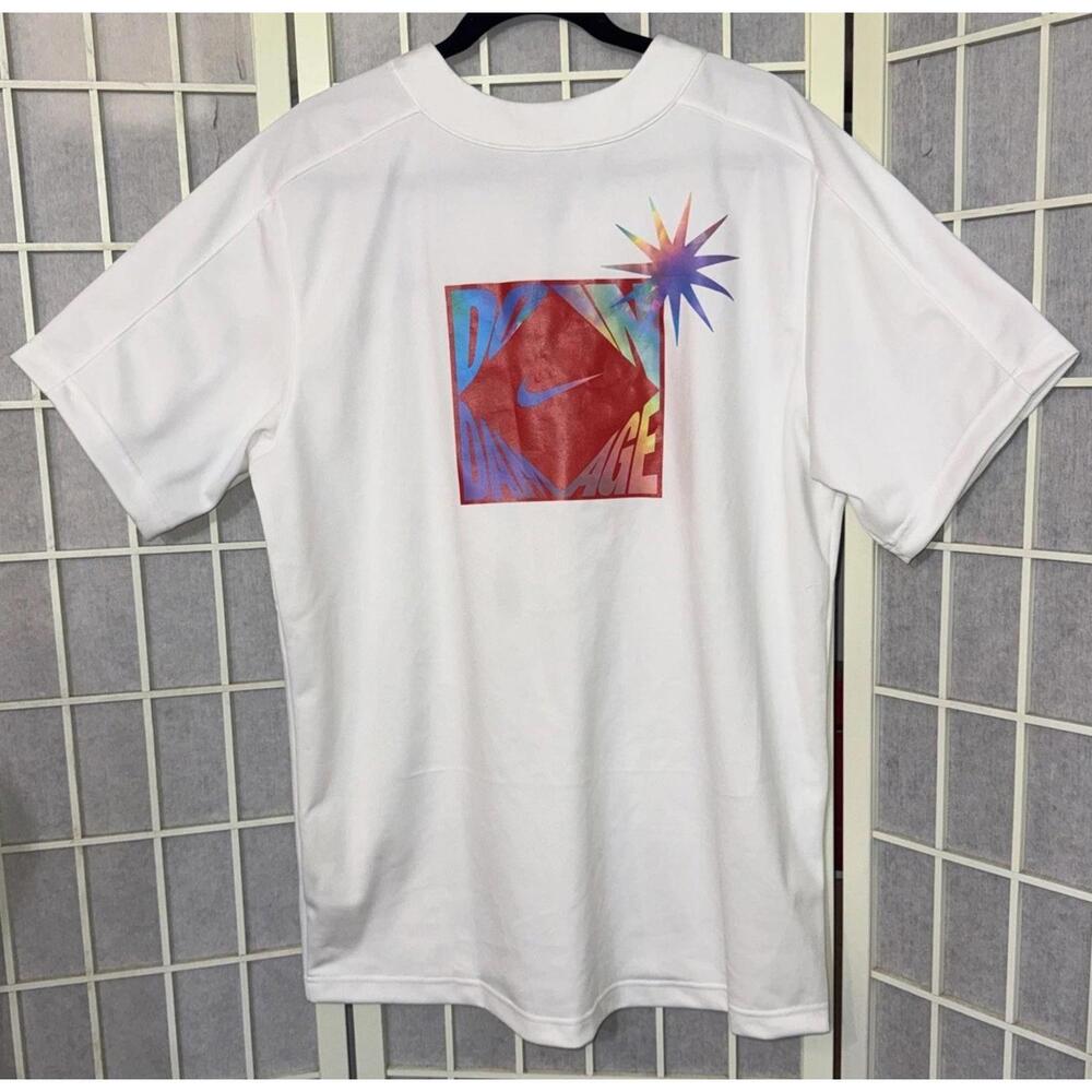 Nike Spellout Doin Damage White‎ Full Button Baseball Jersey Size Adult Large